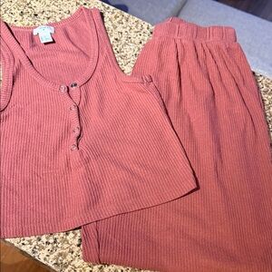 Forever 21 Ribbed Tank & Pants Pajama Set - Dusty Rose